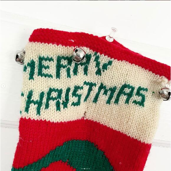 VINTAGE Handmade Stocking LINDA Santa Merry Christmas Angora IMPERFECT Holes - Picture 3 of 6